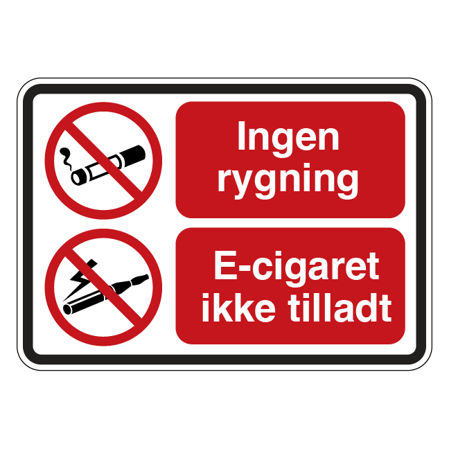 Ingen Rygning El cigaret ikke tilladt skilt E skilte.dk