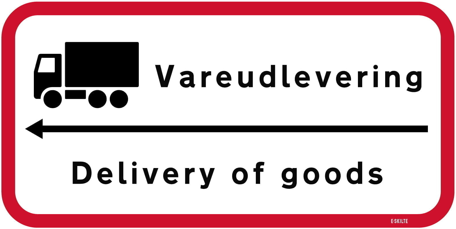 tr131 Vareudlevering pil til venstre Vareudlevering Delivery of goods skilt