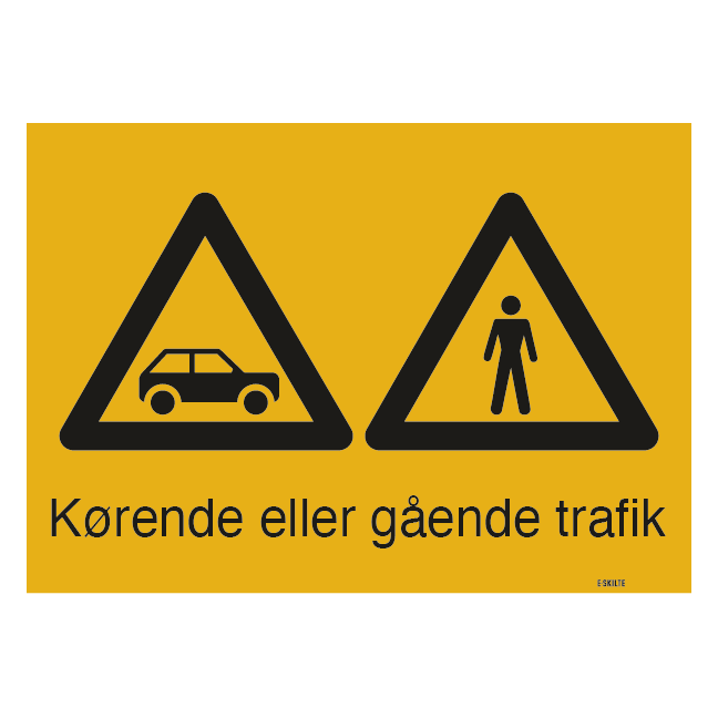 Gående og kørende bil trafik. Skilt