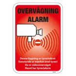 Overvågning Alarm Denne bygning er tyverisikret Genstande er mærket mod tyveri Du er videoovervåget huset har tyverialarm Skilt