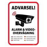 Advarsel! Alarm og videovervågning skilt på flere sprog