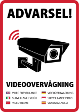 Advarsel! Videoovervågning på syv sprog skilt