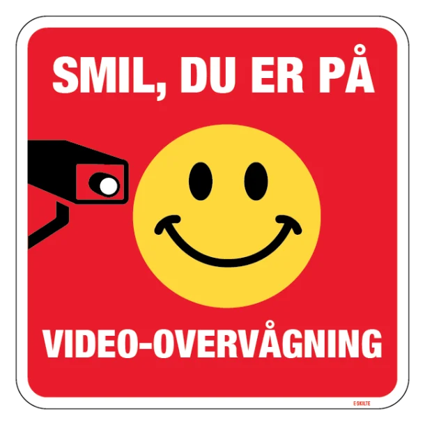 Smil du er på Video-overvågning Skilt (hvid på rød)